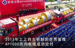 2013年上上自主研制的世界首堆AP1000壳内电缆成功交付